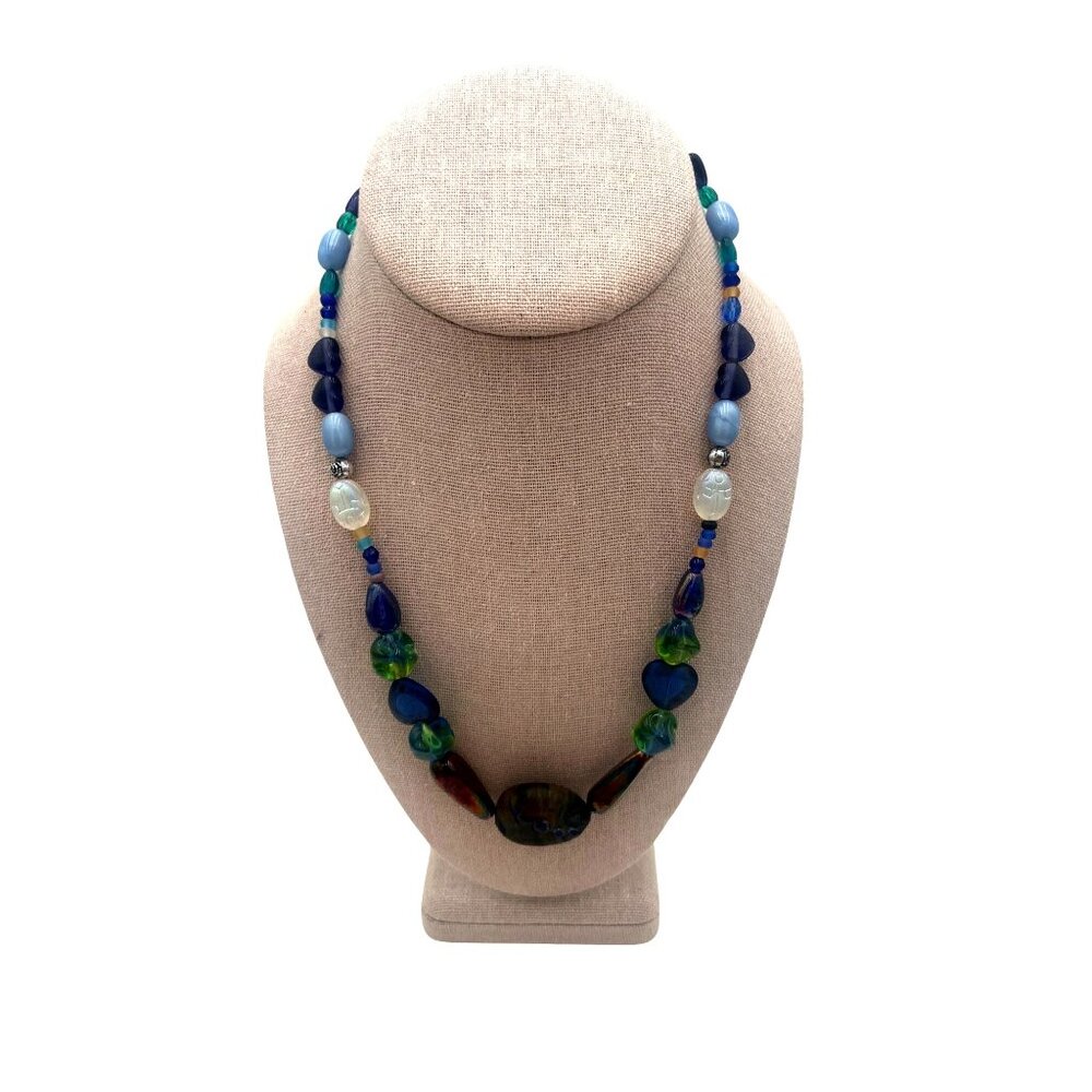 Colorful Multicolor Beaded Necklace Toggle Clasp Stones & Faux Rocks